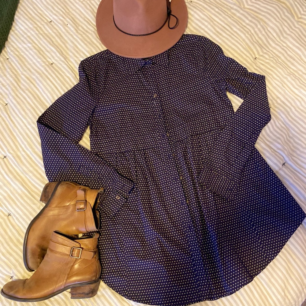Navy and Mustard Maeve Anthropologie Blouse, size S.